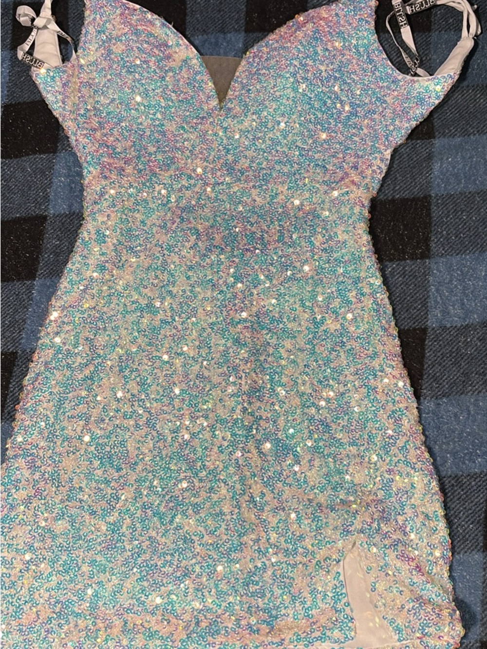 Blush Iridescent Sequin Prom Dress in Blue-Pink